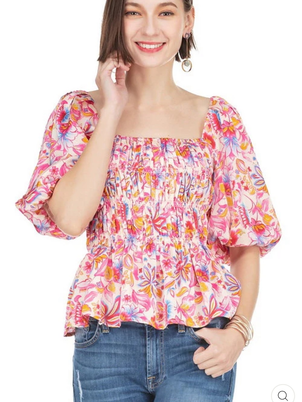 PUFF SLEEVE CINCHED TOP JOY JOY Large
